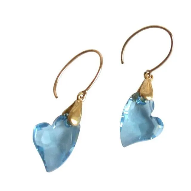 Gemshine - Ladies - Heart - Earrings - Gold plated - Devoted 2 U - *Aquamarine* - Blue - MADE WITH SWAROVSKI ELEMENTS? - 2 cm