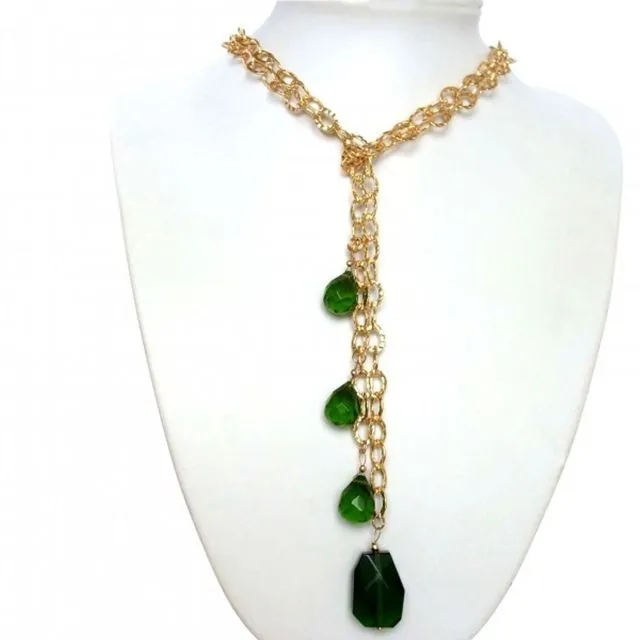 Gemshine - Ladies - Necklace - Lariat - Gold-plated - Tourmaline quartz drops - Green - 100 cm
