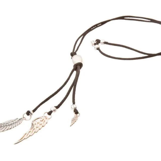Gemshine - Ladies - Necklace - Pendant - 925 Silver - Black - WINGS - 60 cm