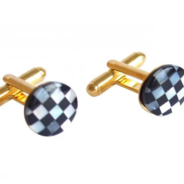 Gemshine - Cufflinks - Gold plated - Mother of pearl - Onyx - White - Black - 1,2 cm