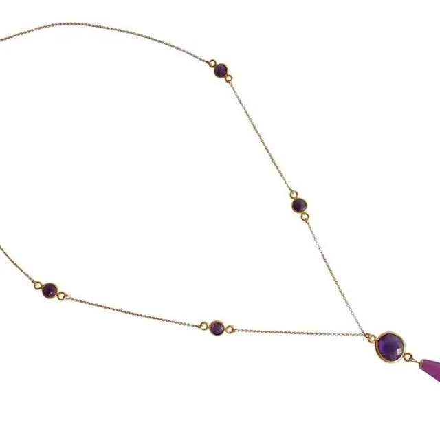 Gemshine - Ladies - Necklace - Gold plated - Jade - Amethyst - Purple - Violet - Purple - PARTY DROPS - 45 cm