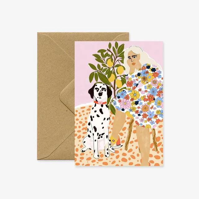 Lady and Dalmatian Greeting Card