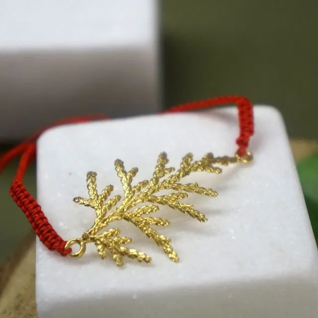 Cypress Leaf Woven Botanical Macrame 14K Goldplatedplated Bracelet