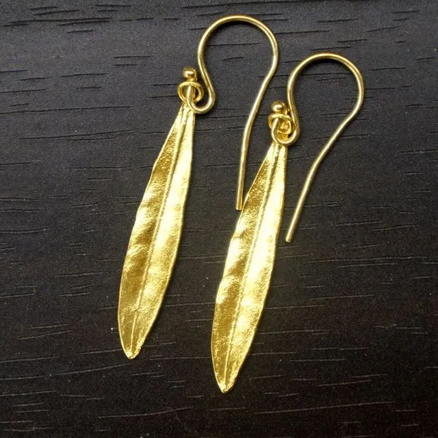 Olive leaf jewelry Earrings in Sterling Silver. Minimalist botanical earrings Goldplated.