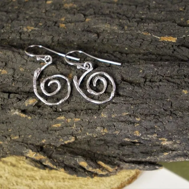 Twig Spiral Branch Earrings in sterling silver.
