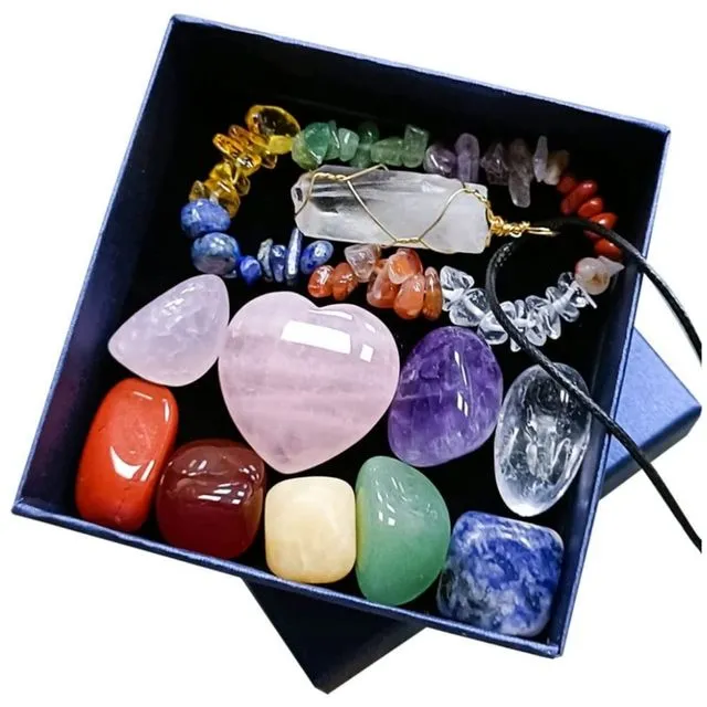 Healing Crystals Set Gemstones Gifts Beginners Chakra Stones Spiritual for Women Anxiety Raw Gem Protection Real Box Necklaces Bracelet Amet