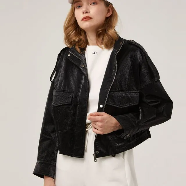 Ardmore Cropped Faux Leather Jacket - BLACK