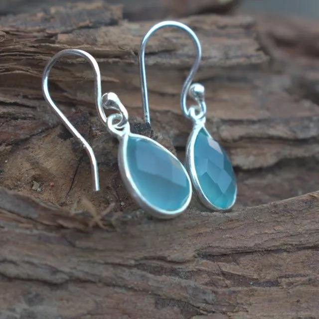 Aquamarine Sterling Silver Earrings, Blue Statement Earrings for women