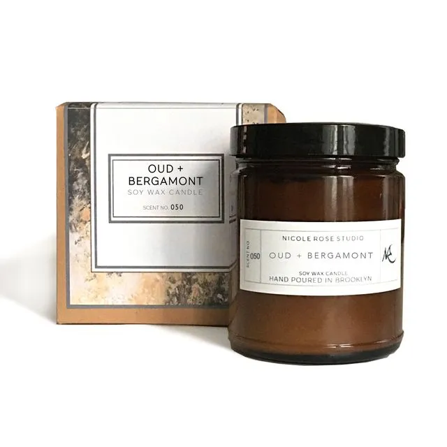 Oud + Bergamont Scented Soy Wax Candle
