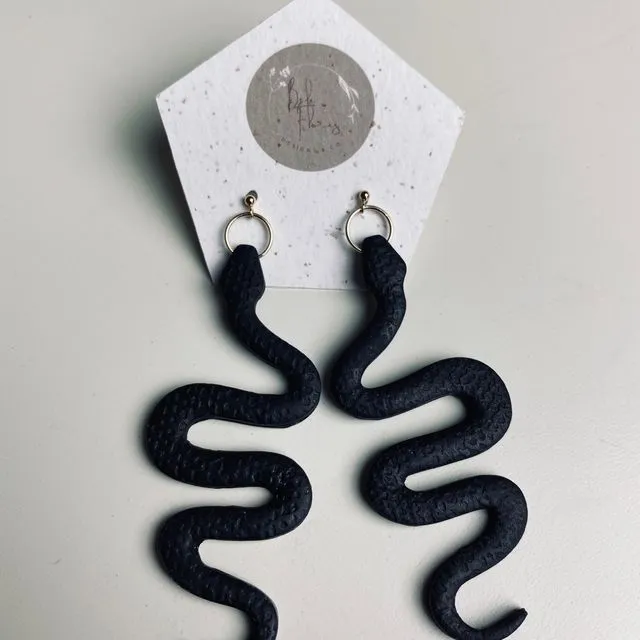 Raven - Black Snake Earrings