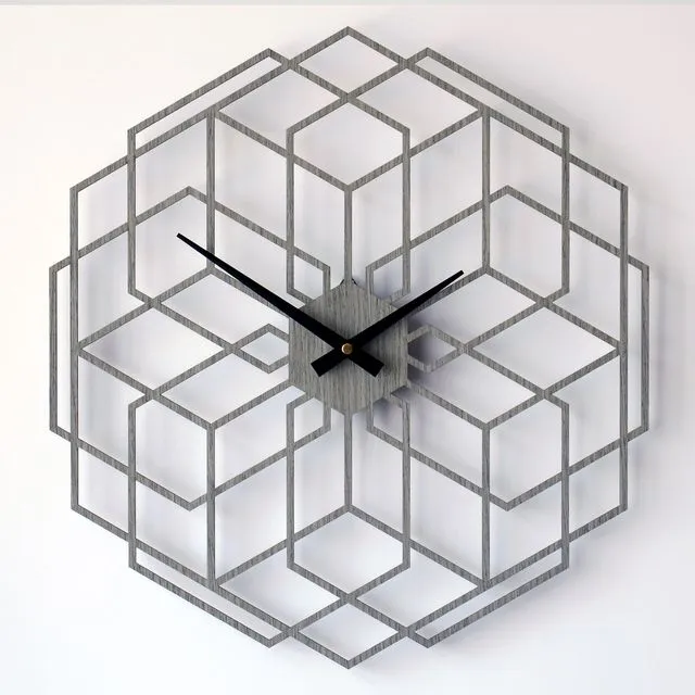 Wooden Wall Clock HEXAFLOWER Light Gray