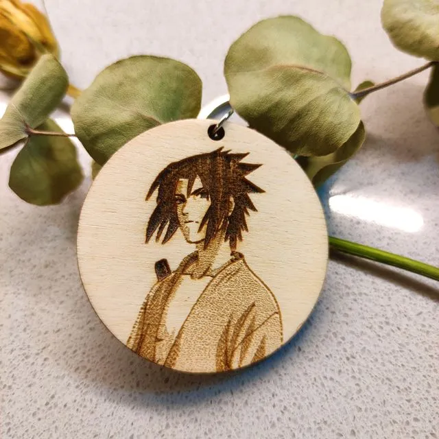 Wooden Naruto Keychain, Anime Keyring, Sasuke