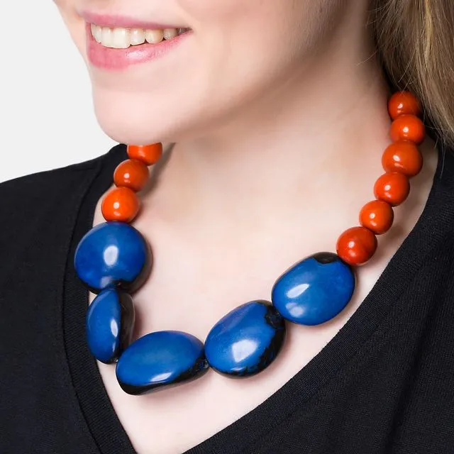Drica Tagua Necklace - Blue and Orange