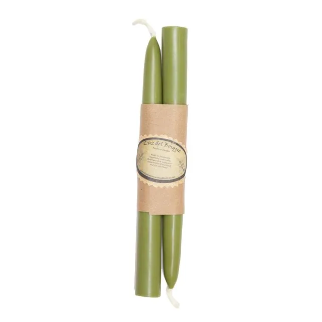 Set of 2 Hand-Dipped Myrtle Wax Taper Candles - Green