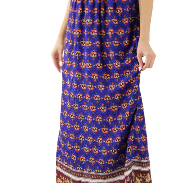 Floral Maxi Skirt with Decorated Stretchable Lacing Belt