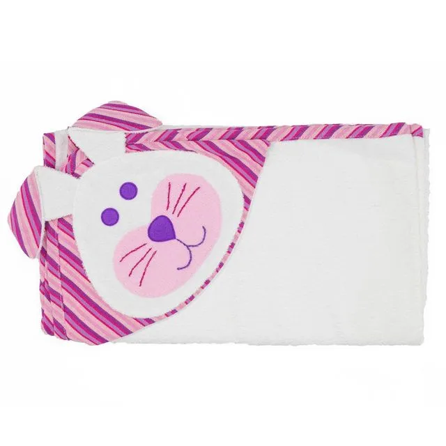 Bunny Hooded Towel - White with Pink Trim