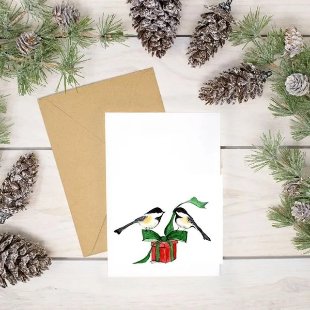 Chickadee Christmas card- 100% recycled Card - Pack of 8