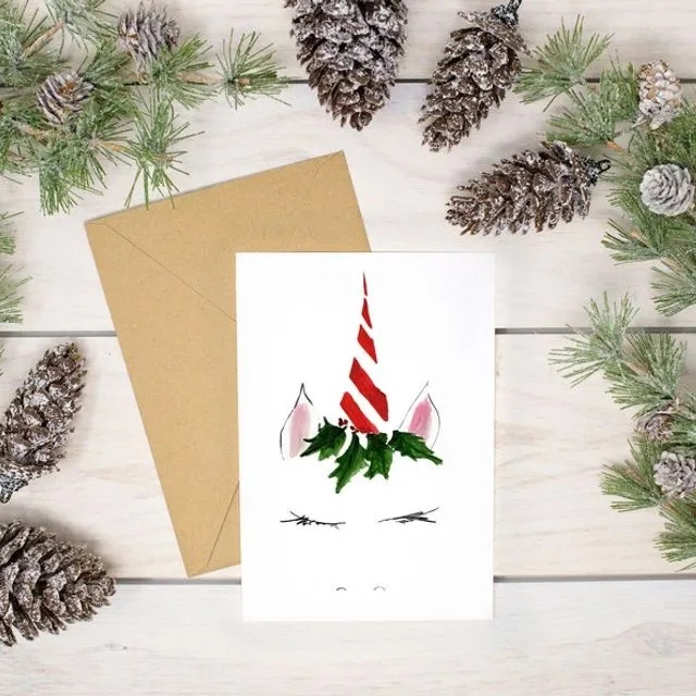 Christmas Unicorn Card - 100% recycled paper and envelopes- Sustainable Christmas - Pack of 8