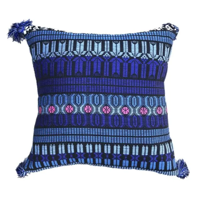 Guatemalan Brocade Throw Pillow- Blues