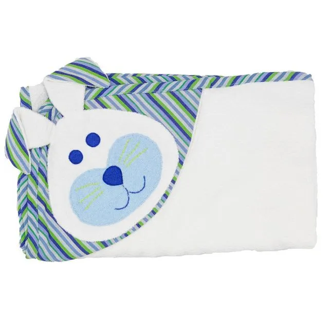 Bunny Hooded Towel - White with Blue Trim