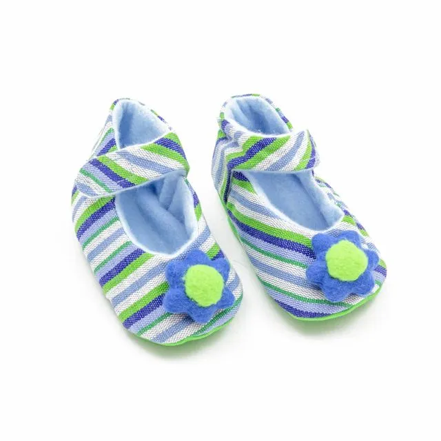 Flower Power Baby Booties - Blue Stripes