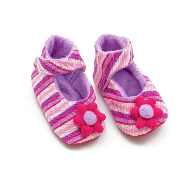 Flower Power Baby Booties - Pink Stripes