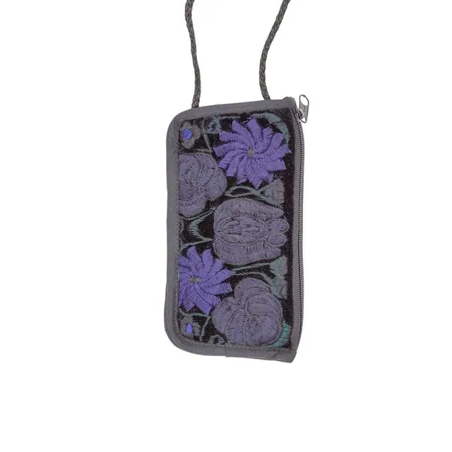 Velvet Embroidered Cell Phone / Eyeglass Case - Purple