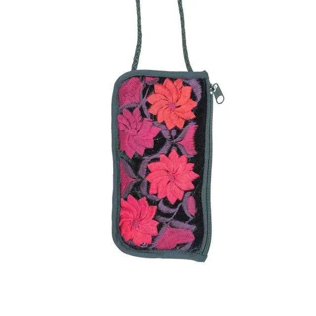 Velvet Embroidered Cell Phone / Eyeglass Case - Pinks/Reds