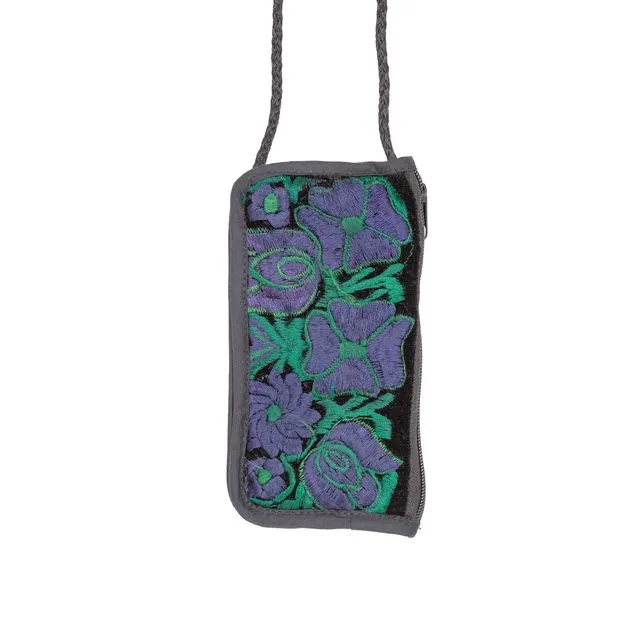 Velvet Embroidered Cell Phone / Eyeglass Case - Blues