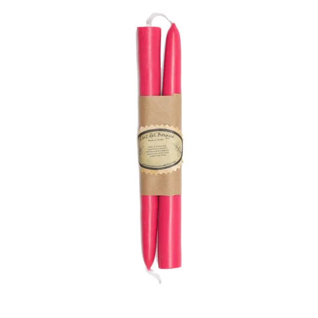 Set of 2 Hand-Dipped Myrtle Wax Taper Candles - Pink