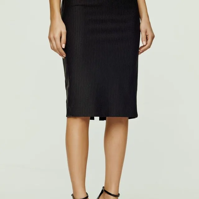 Black Pencil Skirt with Leather Detail