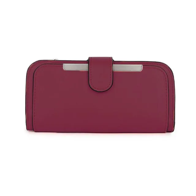PU Leather Wallet for Women Zipper Purse with Multiple Card Slots - 12303 wine