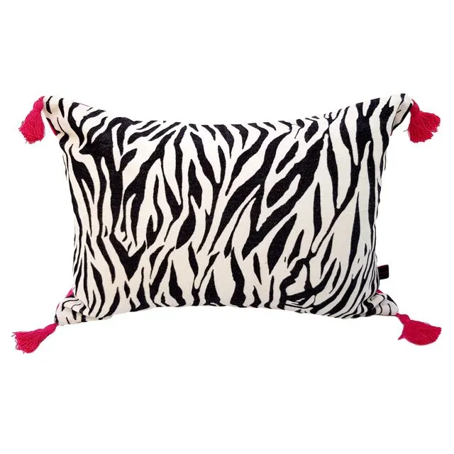 Zebra Black and White Velvet Cushion