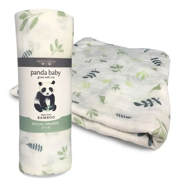 Panda Baby Rayon Viscose Bamboo Muslin Swaddle - Leaf (White/Green)