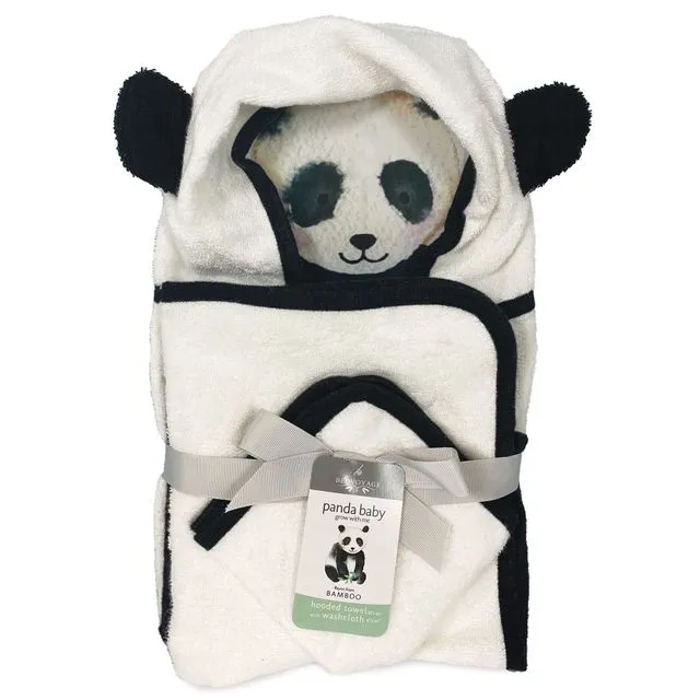 Panda Baby Rayon Viscose Bamboo Hooded Bath Towel Set, 2pc Set - White/Black