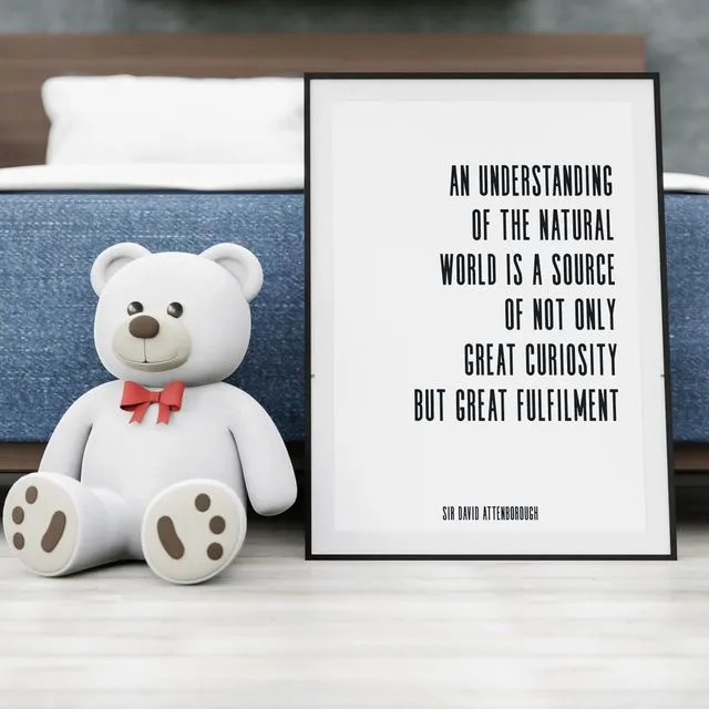 David Attenborough quote black and white typography print, wall decor, wall art: Understanding of the natural world (Size A5/A4/A3)