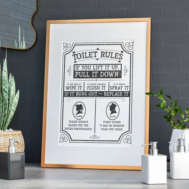 Toilet rules vintage bathroom print for bathroom, toilet or WC (Size A5/A4/A3)