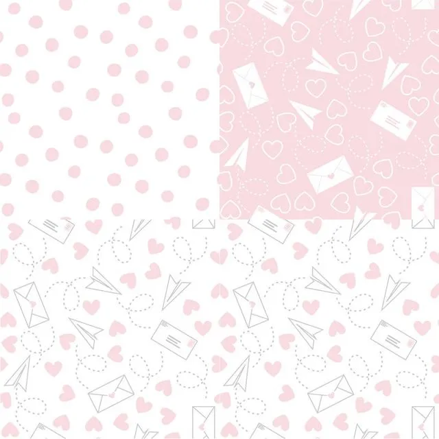 Valentines Fabric Seamless Design Collection, Hearts Fabric, Postage Fabric, Paper Airplane Fabric, Valentine Fabric, Pink Fabric