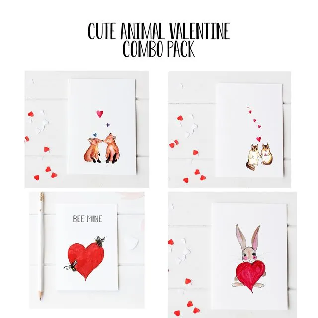 Combo Pack of Cute Woodland Animal Valentine Cards- 100% ♻️