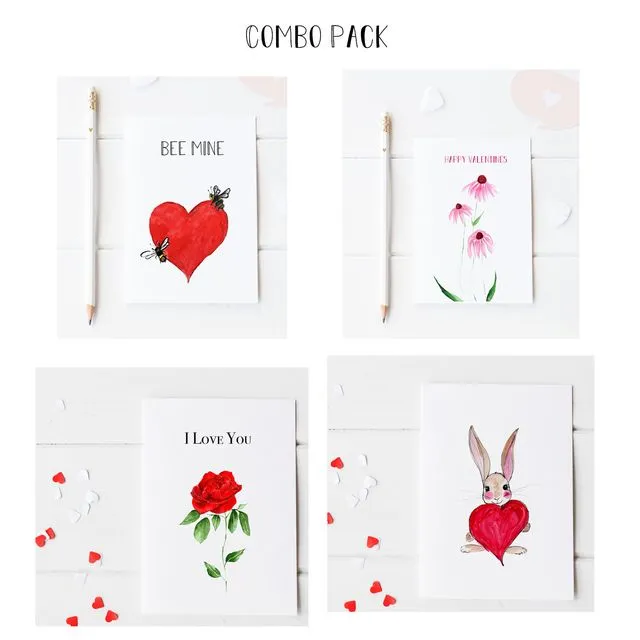 Combo Pack of Valentine card designs- 100% Recycled Paper