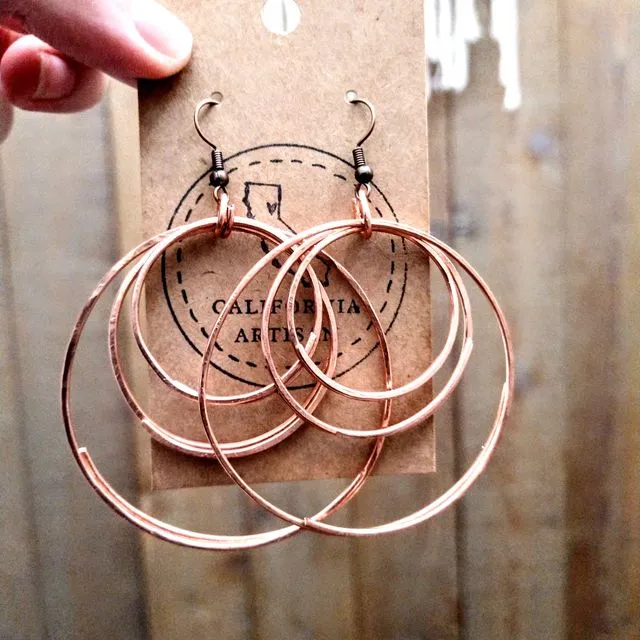 hammered copper side facing triple hoops hypoallergenic