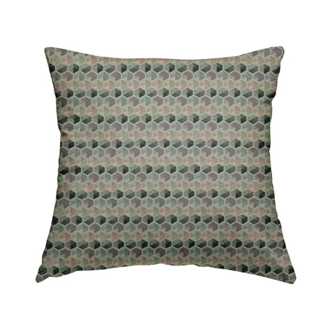 Woven Fabric Art Deco Geometric Pink Purple Grey Pattern Cushions Piped Finish Handmade To Order-Small