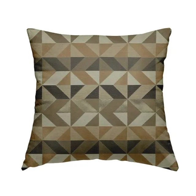 Woven Fabric Art Deco Geometric Brown Grey White Pattern Cushions Piped Finish Handmade To Order-Rectangle