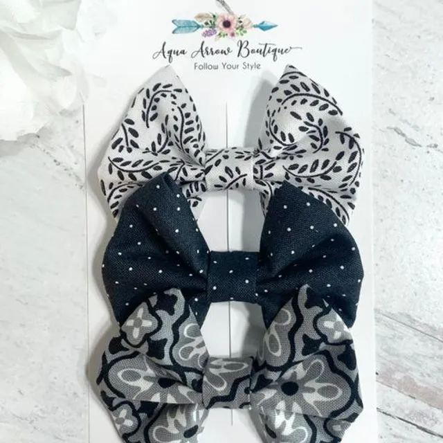 Classic Fabric Hair Bow Set - Black and White