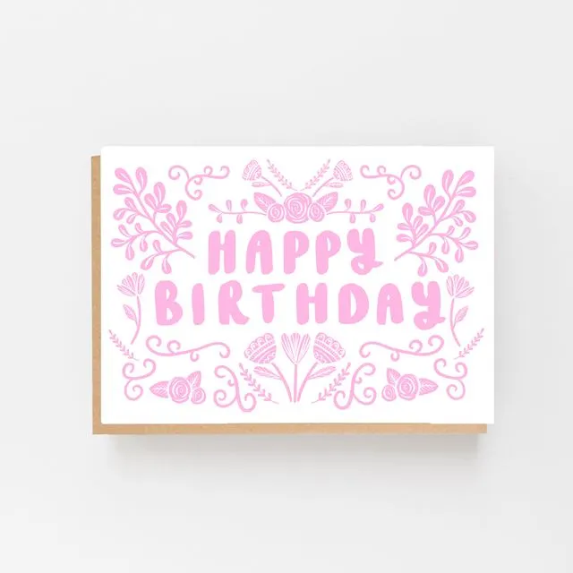 Lomond Paper Co. A6 - Happy Birthday Folk - Pink