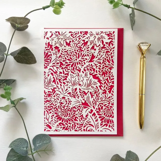 William Morris Chrysanthemum card, Birthday card, Romantic Valentine's Day card