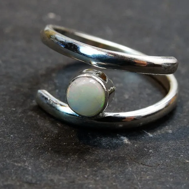 Adjustable white opal birthstone ring