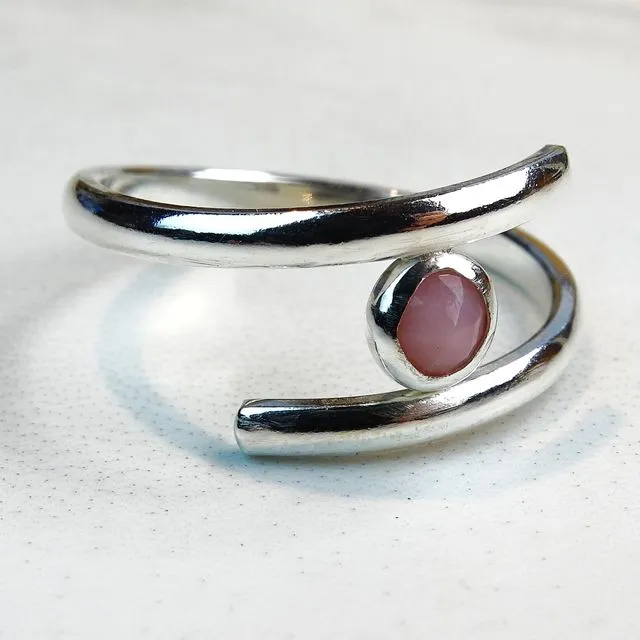 Adjustable pink opal birthstone ring