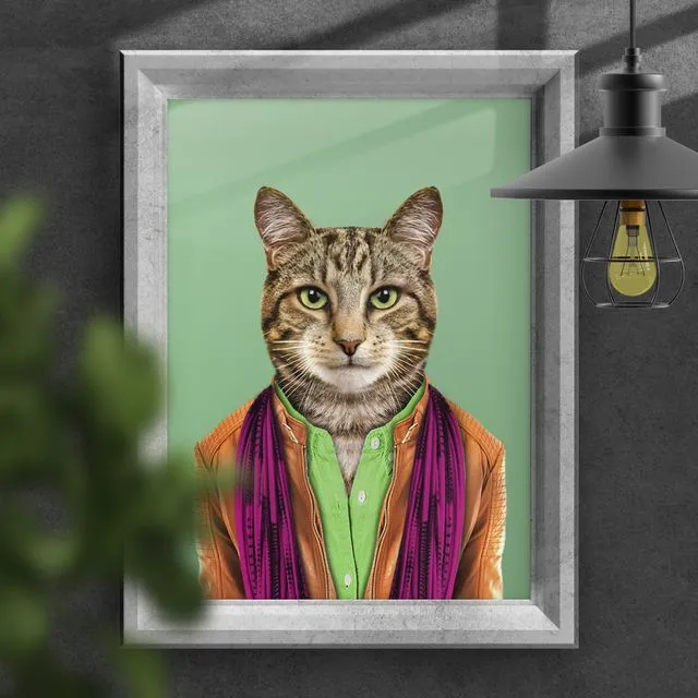 Cat in clothes print: Green (Animalyser) (Size A5/A4/A3)