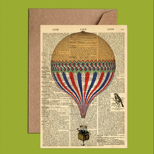 Dictionary Art - Hot Air Balloon Card - (WAC21508)